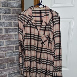 Maurices Pink and Black Plaid Shirt